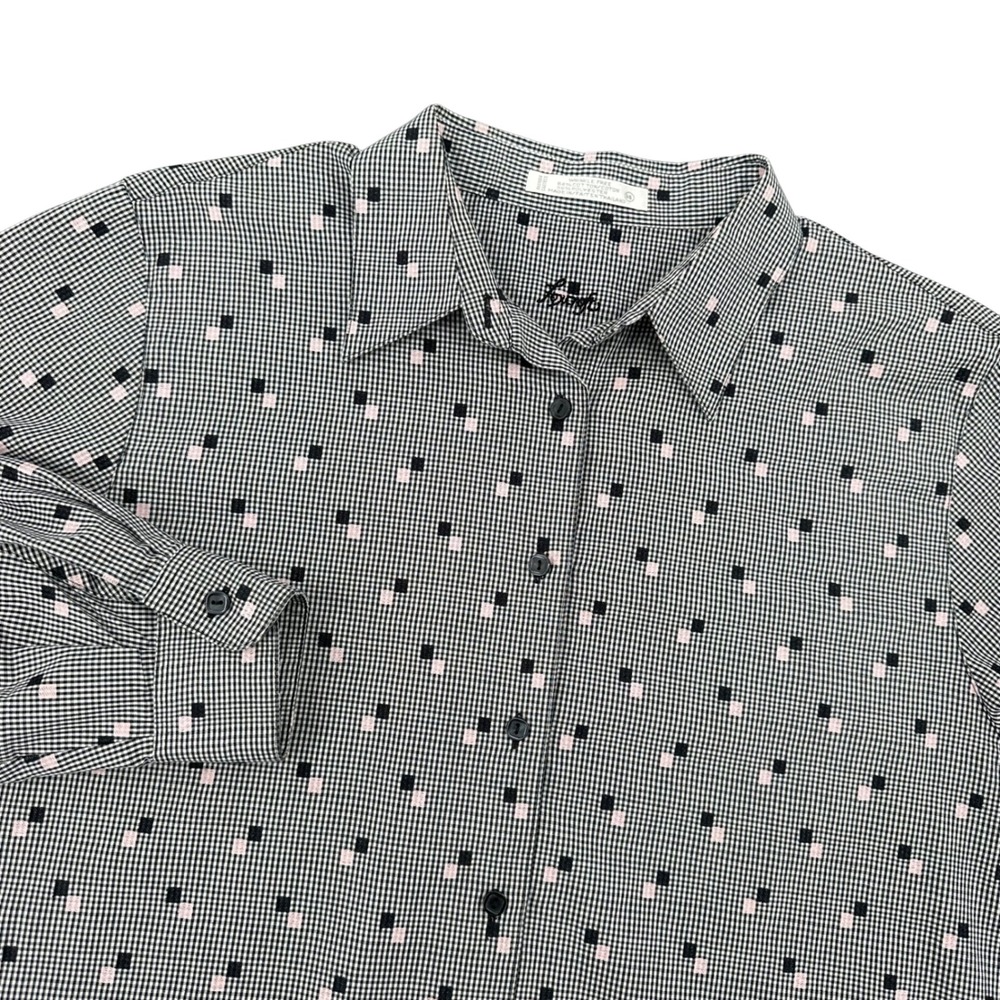 Foxcroft Button Down Shirt Size 14 Gingham Check Wrinkle Free Black White Pink